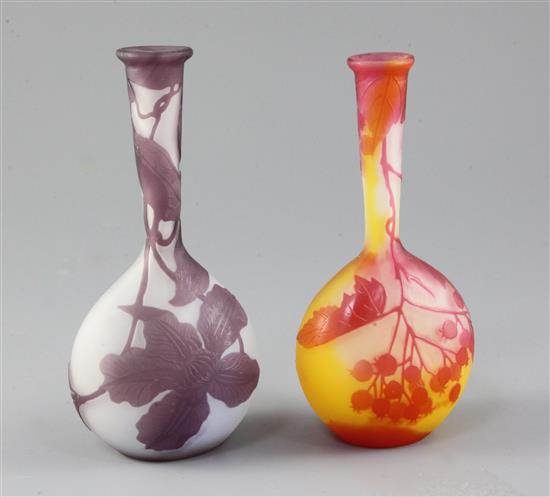 Two small Galle cameo glass bottle vases, c.1900, 16.5 and 17cm